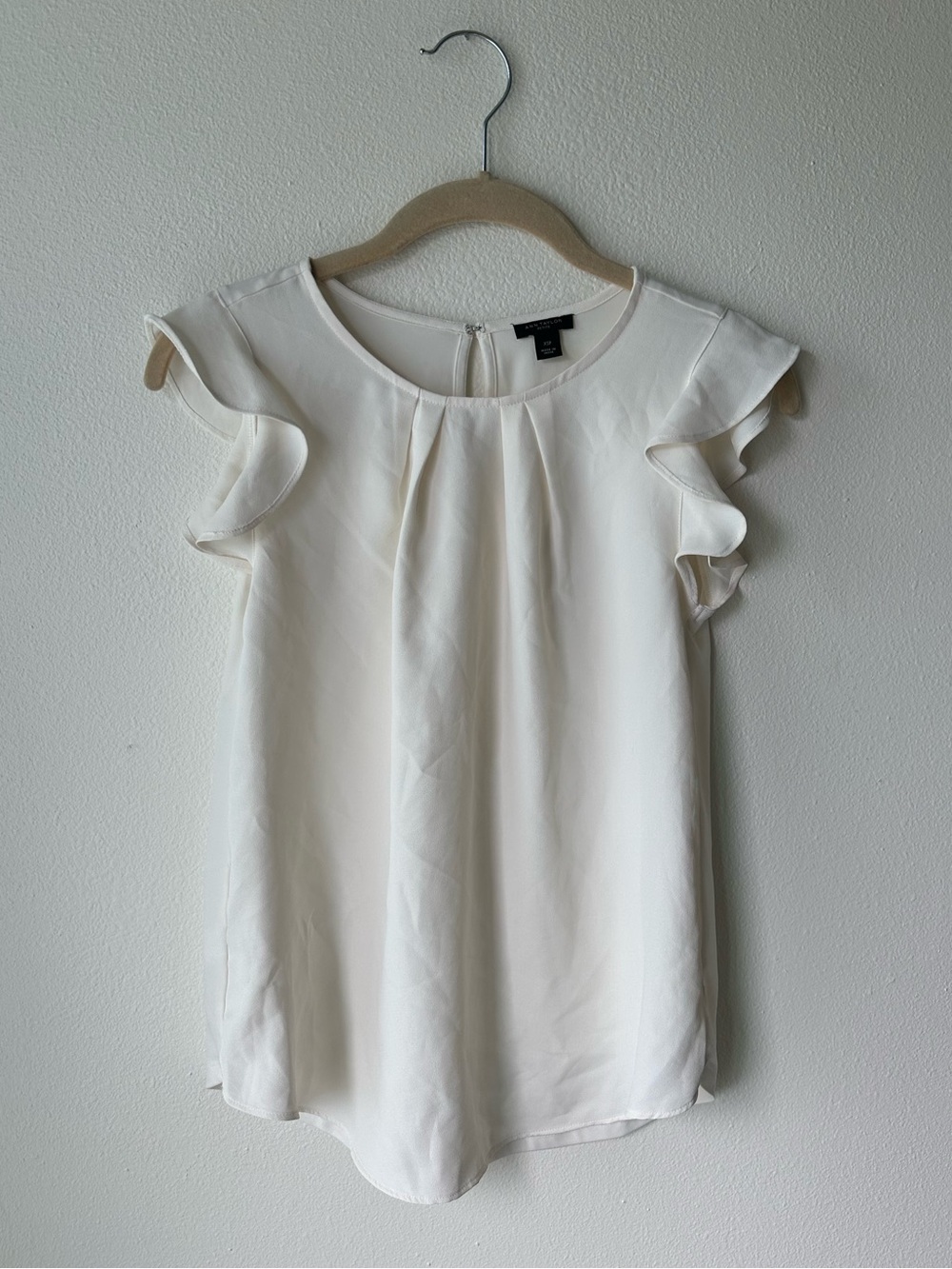 Ann Taylor Off-White Ruffle Sleeve Blouse